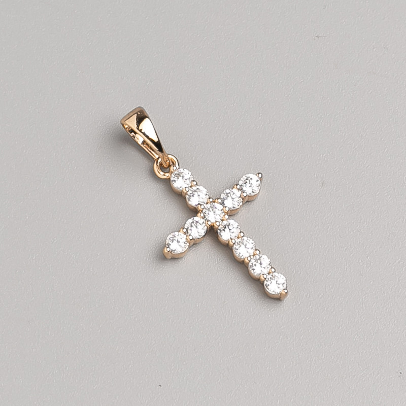 Pendant Xuping Cross Gold Plated 18K with White Crystals, diameter 19x14mm±, length 26mm