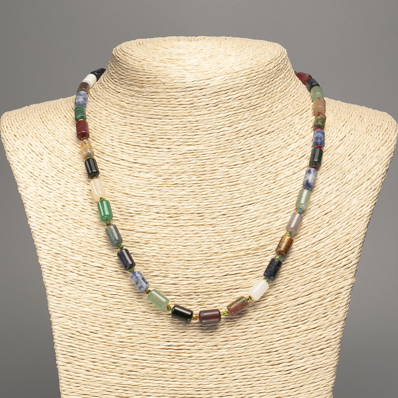 Assorted Natural Stone Necklace with Smooth Cylinders, 10x6 mm diameter, length 48 cm ±