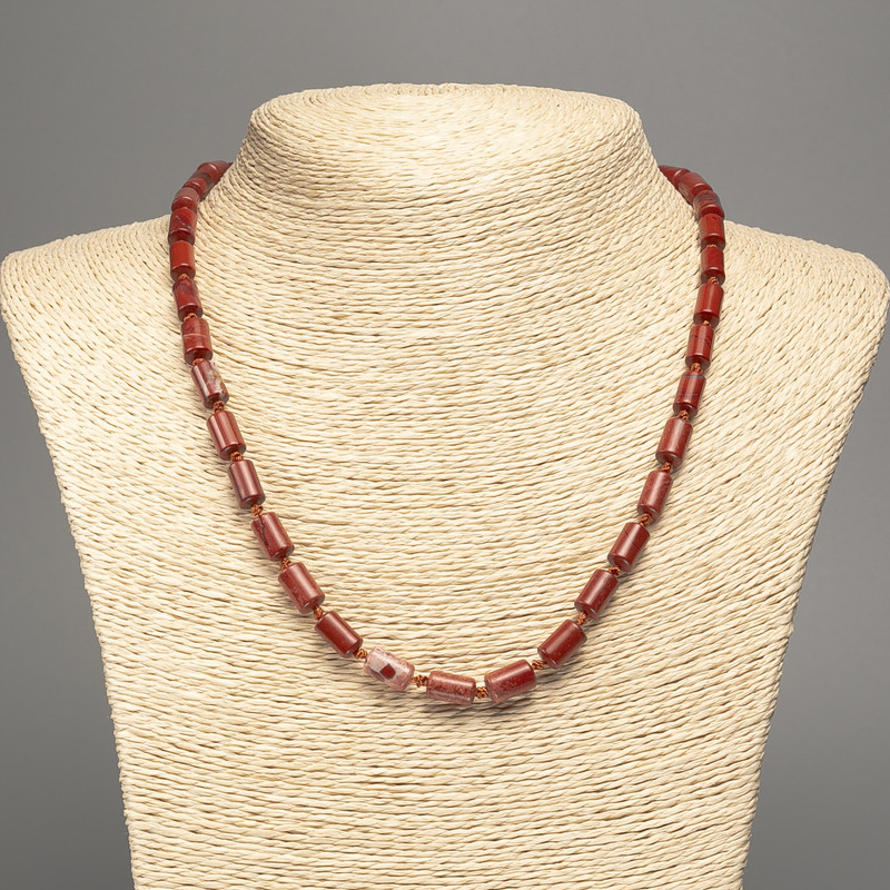 Necklace Red Jasper natural stone smooth cylinder, diameter 10×6 mm +-, length 49 cm +