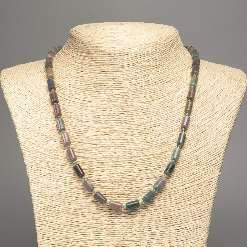 Necklace of Green Jasper, natural stone smooth cylindrical beads, diameter 10×6 mm, length 49 cm