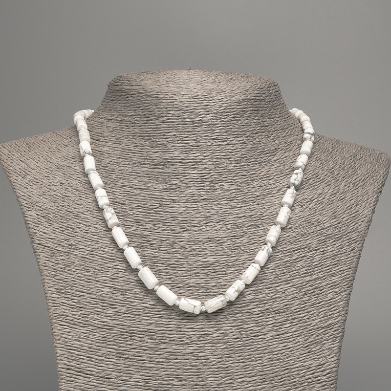 Chalcedony Necklace, Smooth Cylindrical Natural Stone, 10x6mm diameter +-, length 49cm +