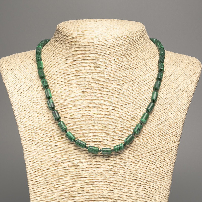 Malachite Necklace (pressed) smooth cylinder, diameter 10x6mm +-, length 49cm +-