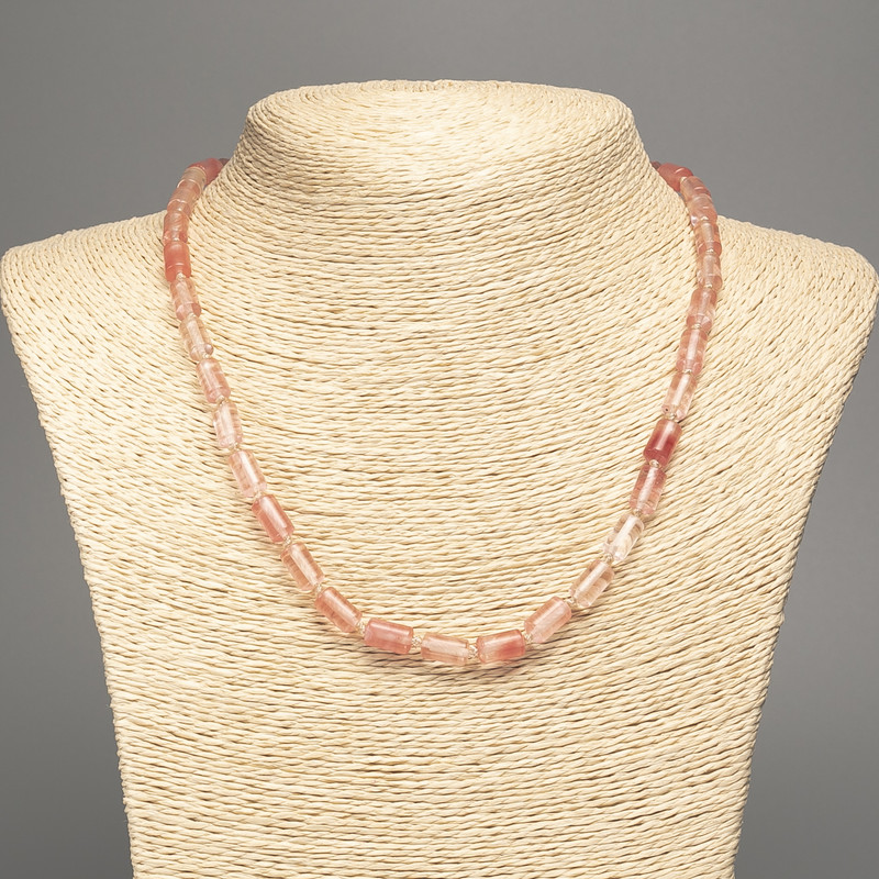 Chalcedony Necklace, natural stone, smooth cylinder beads, 10x6 mm, length 48 cm