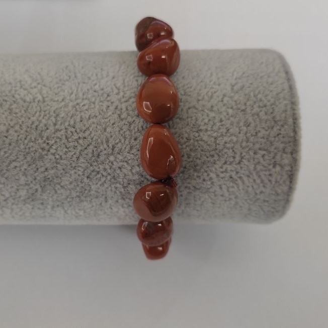 Bracelet Red Jasper natural stone round beads on elastic, diameter 13x10mm±, length 18 cm
