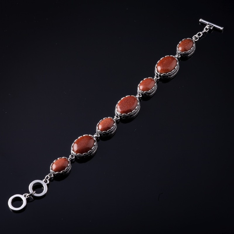 Clearance. Aventurine Bracelet "Golden Sand" Toothed Setting, Oval Stone 7 pcs. 20x16 and 13x16mm approx., length 18-21cm