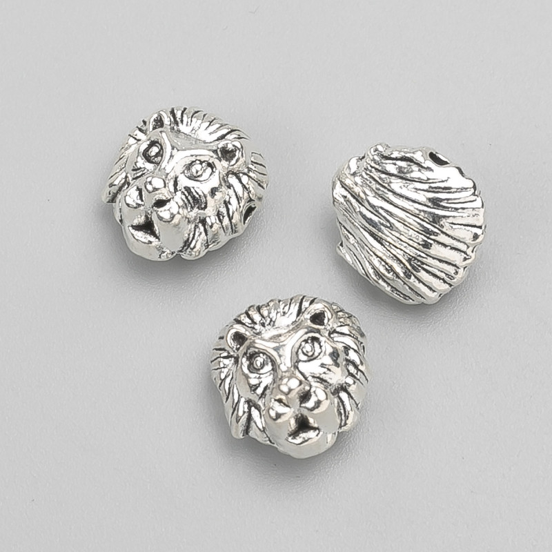 Bead insert Lion, diameter 12×11×8 mm, pack 20 g, 9 pcs ±, metal color "silver"