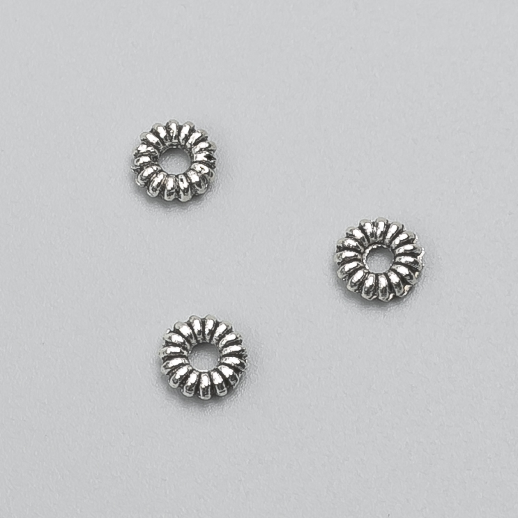 Bead Inlay Findings, 6x2 mm diameter, packaged 20 g, approx. 107 pcs, metal color "silver"