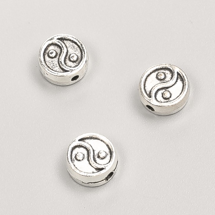 Bead Insert Yin-Yang Furniture, 8x4 mm, packaging 20 g, 21 pcs ±, silver metal color