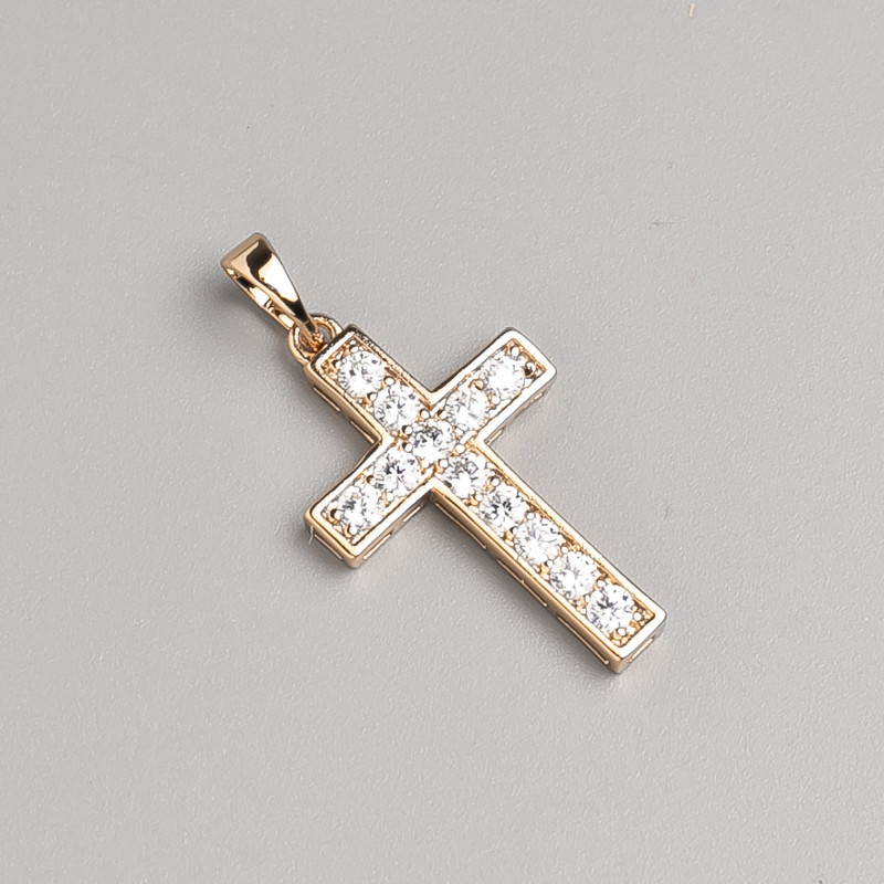 Xuping Gold Plated 18K Cross with White Crystals, 26x16mm ±, Length 32mm