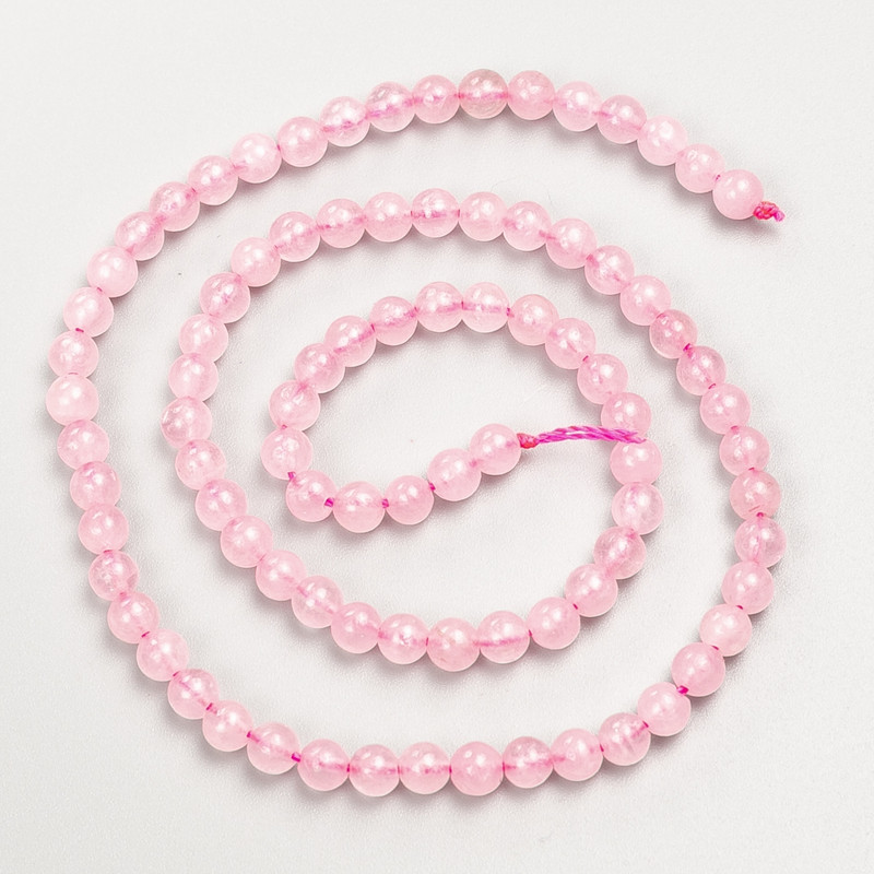 Beads Pink Quartz natural stone smooth ball, diameter 4.5mm±, length 38cm± on thread