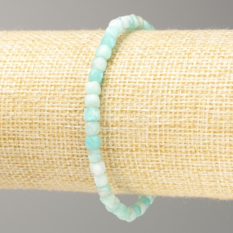 Amazonite Bracelet Natural Stone Faceted Cube, diameter 4.5mm ±, length 18cm on elastic
