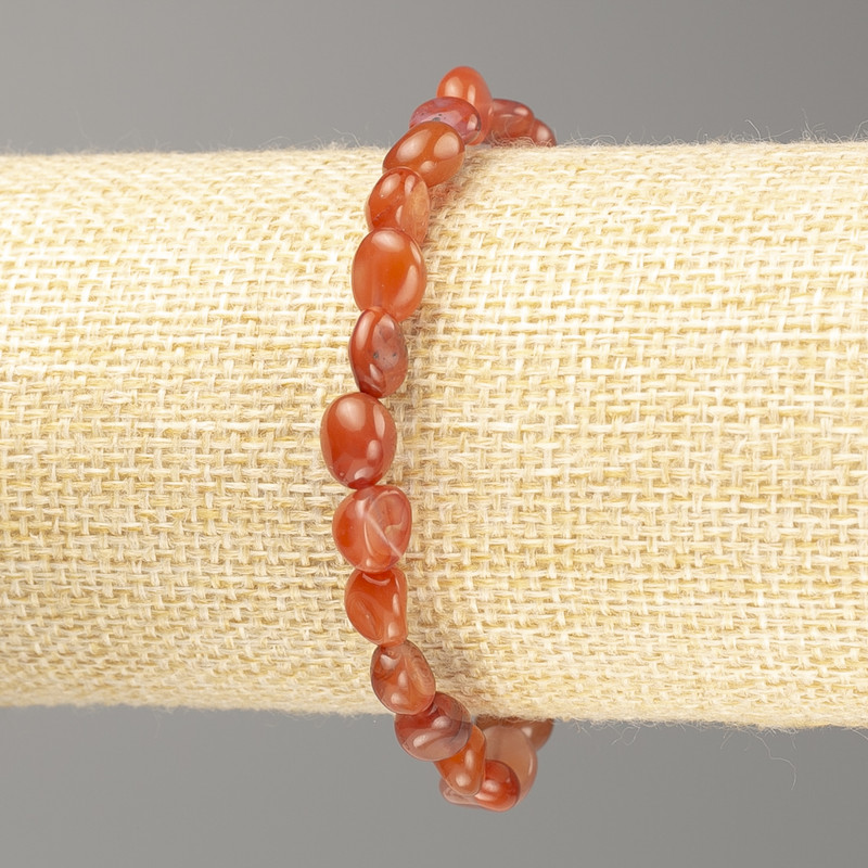 Carnelian Bracelet, natural stone, faceted, elastic cord, diameter 7×8mm ±, length 18cm