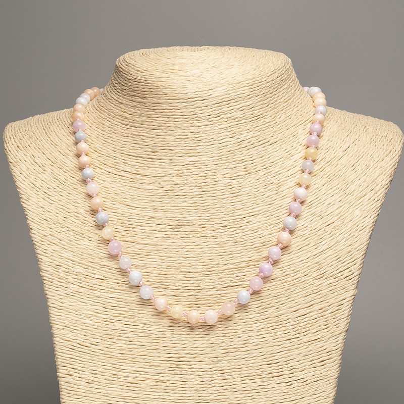 Necklace “Morganite” Smooth Round Beads, 6 mm diameter ±, 50 cm length ±, made of white jade (synthetic dyed)