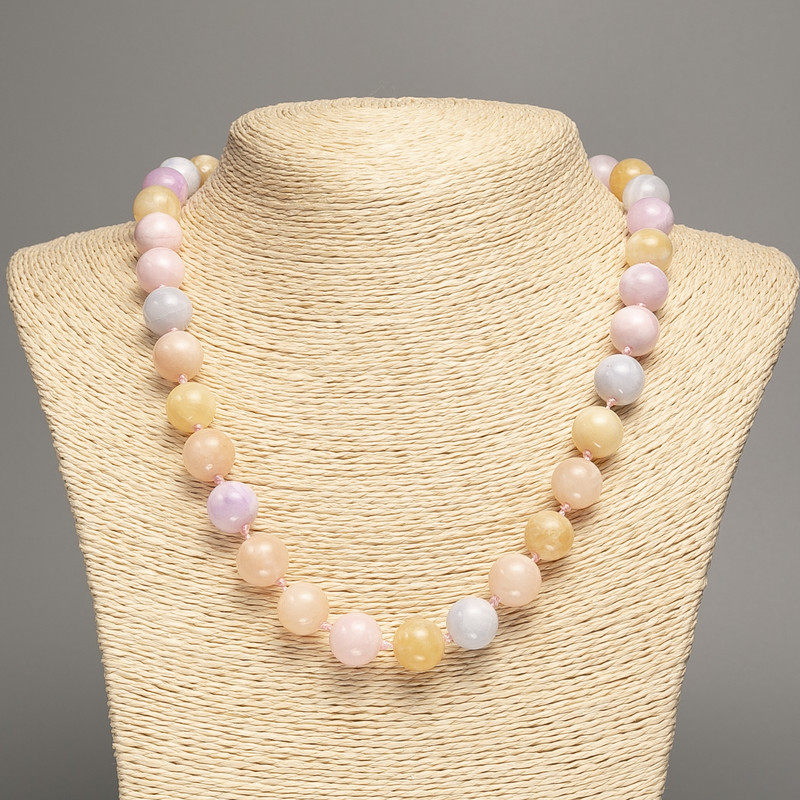 Necklace Morganite smooth beads, diameter 12mm±, length 50cm±, made of white nephrite (synthetic dyed)