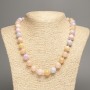 Necklace Morganite smooth beads, diameter 12mm±, length 50cm±, made of white nephrite (synthetic dyed)