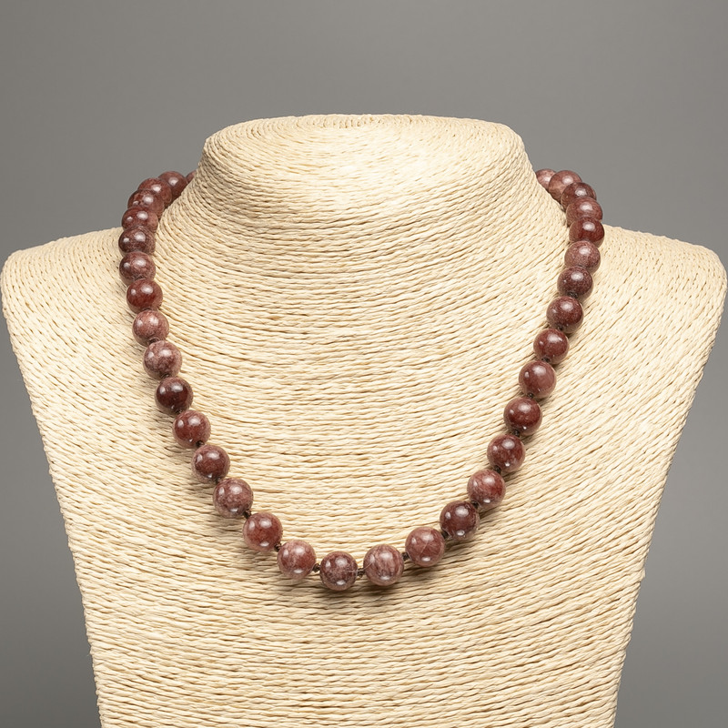 Necklace Beads "Jasper" smooth ball, diameter 10mm±, length 50cm± with white jade stone (synthetic dyed)