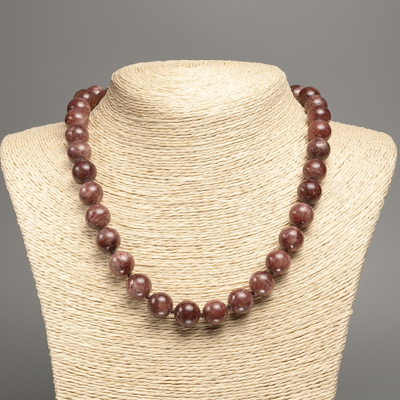 Necklace of Jasper (White Jasper) Smooth Beads, 12mm diameter ±, length 50cm ±, made of white jasper (synthetic dyed)