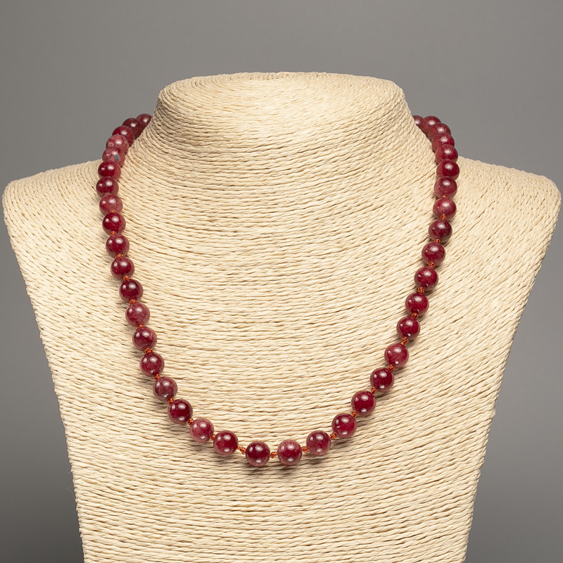Necklace with White Jade 8mm Smooth Beads, 50cm length (±), synthetic-dyed white jade