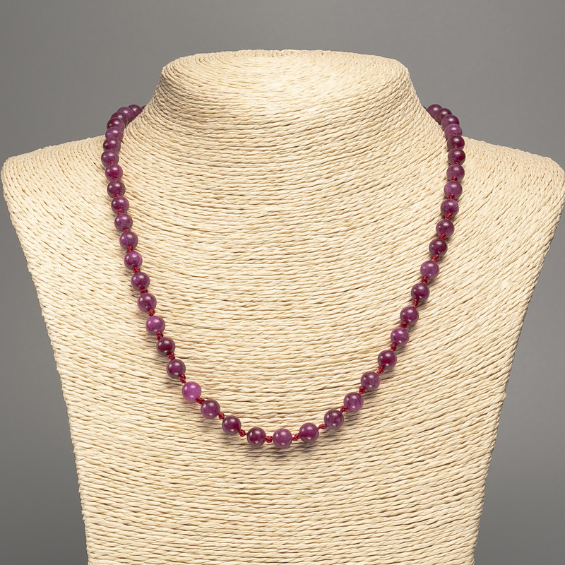 Burgundy Necklace "Turmaline" smooth beads, diameter 6mm±, length 50cm±, made of white jade (synthetic dyed)