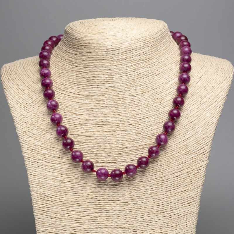 Burgundy necklace “Turmaline” Smooth Bead, diameter 12mm±, length 50cm± made of white jade (synthetic dyed)