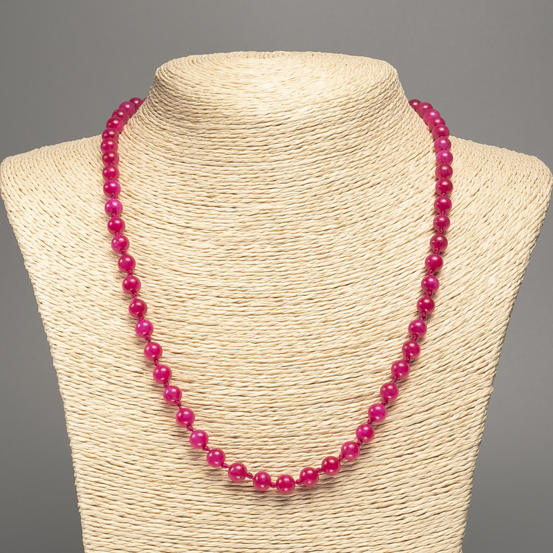 Malachite Ruby Turmaline Necklace Ball Beads 6mm Diameter+, 50cm Length, white jade stone (synthetic dyed)