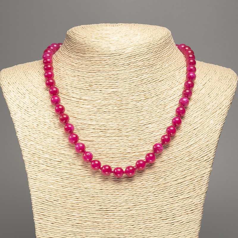 Necklace raspberry "Tourmaline" smooth round bead, diameter 8mm±, length 50cm± made of white jade (synthetic, dyed)