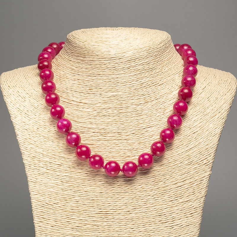 Malinovyj Necklace “Turmalin” smooth bead, diameter 12mm±, length 50cm± with stone white jade (synthetic dyed)