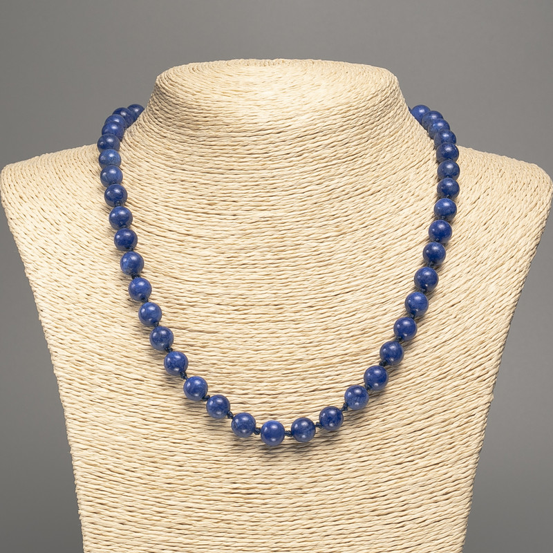 Necklace Blue "Lazurit" smooth bead, diameter 8mm±, length 50cm±, made of white jade (synthetic dyed)
