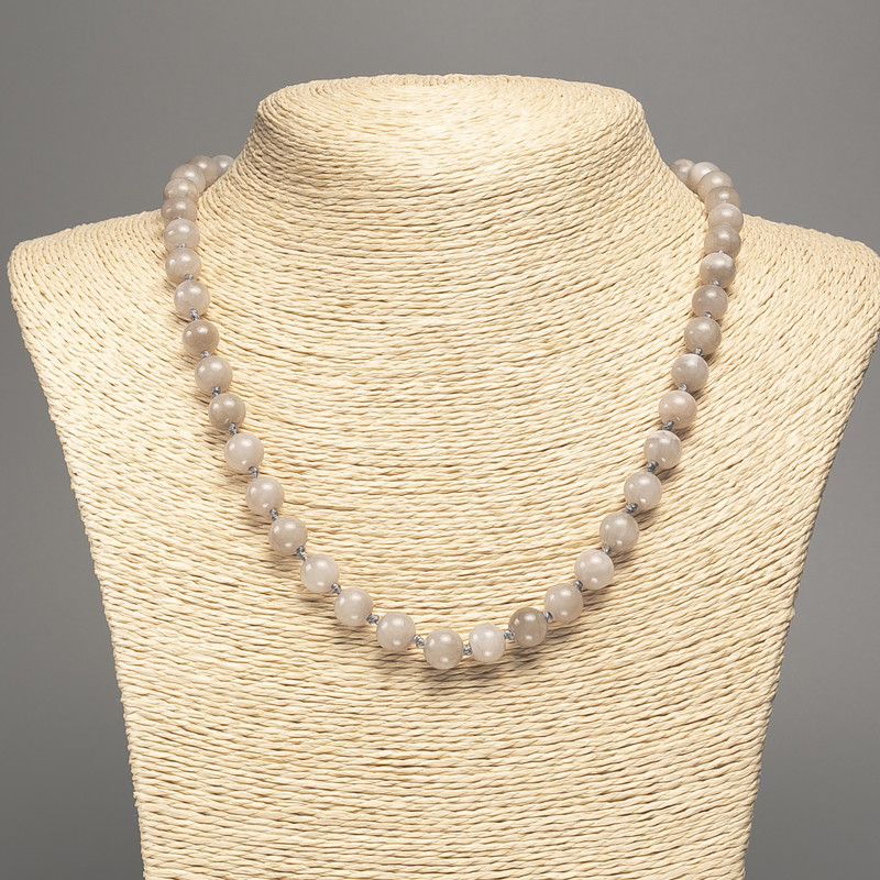Necklace Labrodor (Labrador) smooth bead sphere, diameter 8mm±, length 50cm±, made of white jade (synthetic dyed)
