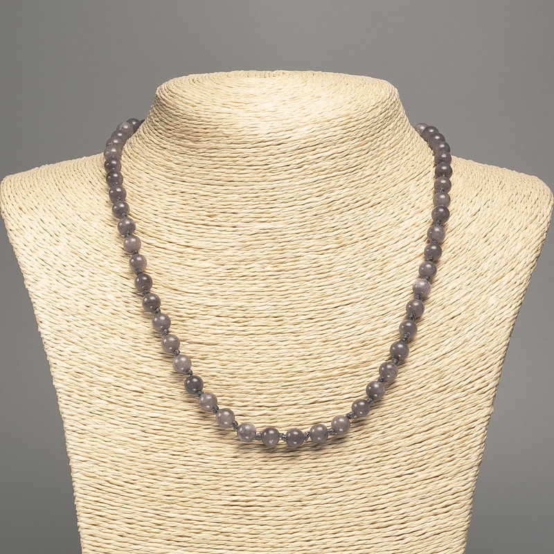 Necklace of Labradorite (Imitation) Smooth Beads, 6mm diameter, 50cm length, white jade stone (synthetic dyed)