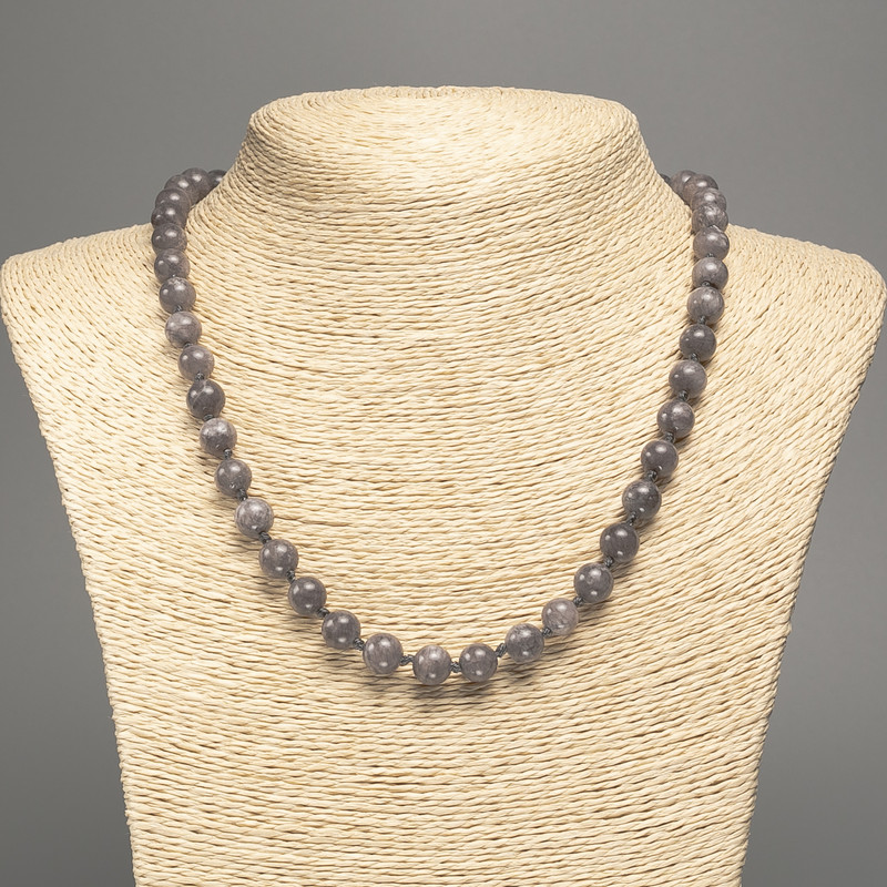 Necklace "Larvikite" smooth bead, 8mm diameter ±, length 50cm ±, made of white nephrite (synthetic dyed)