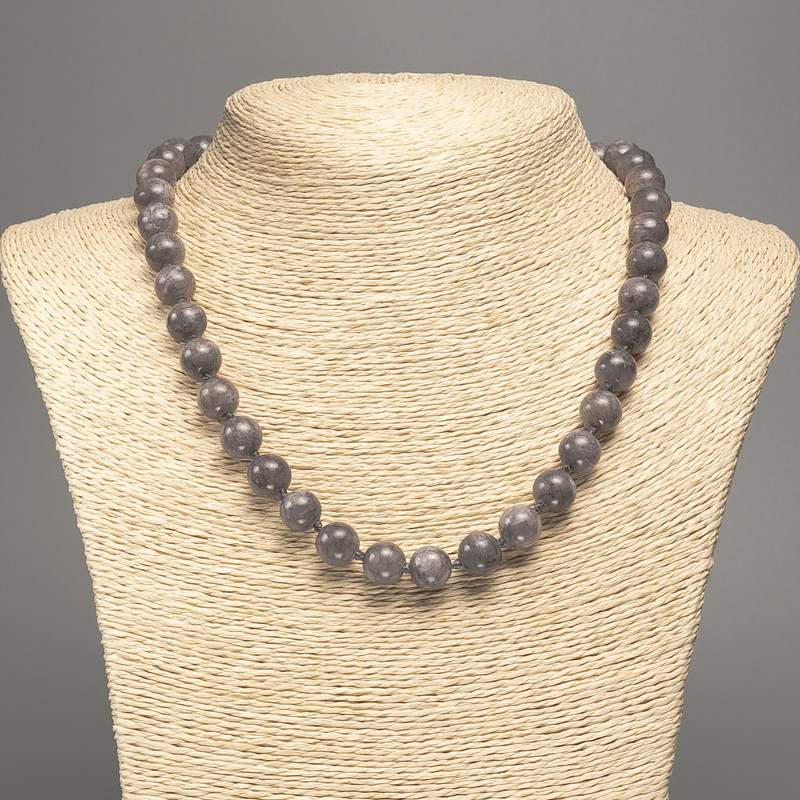 Necklace “Lavririt” smooth bead, diameter 10 mm±, length 50 cm±, made of white jade (synthetic dyed)