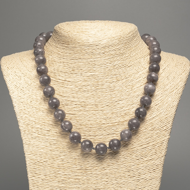Necklace made of Labradorite beads, smooth round beads, diameter 12 mm ±, length 50 cm ±, made of white jade (synthetic dyed)