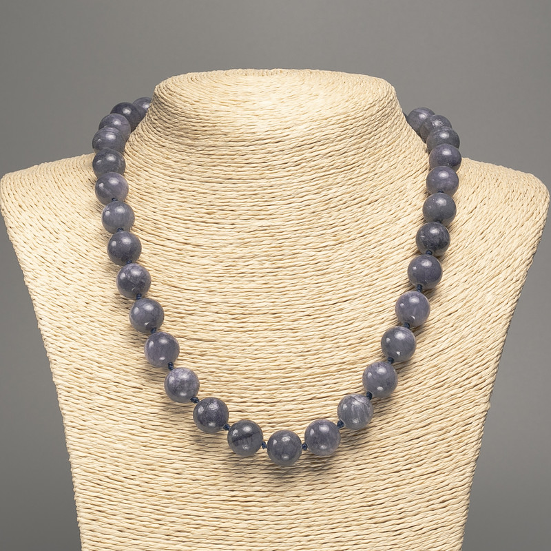 Necklace "Charoite" Smooth Bead, 12mm diameter ±, 50cm length ±, made of white jade (synthetic colored)
