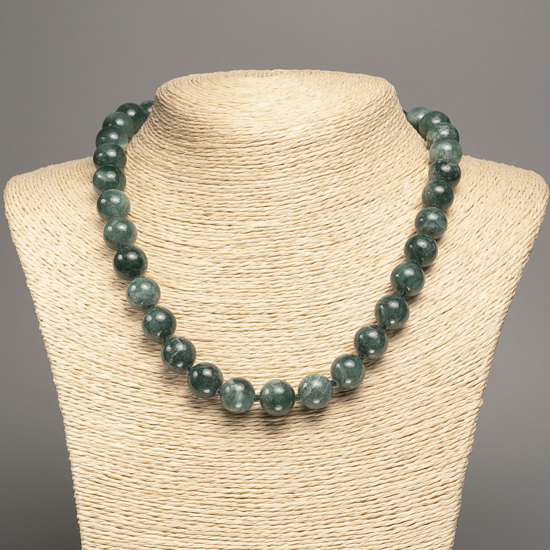 Necklace Blue Denim Apatite Smooth Beads, 12mm diameter, ~50cm length, white jade stone (synthetic dyed)