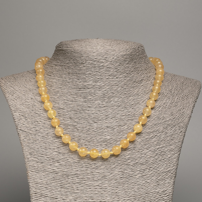 Necklace Pale Yellow "Selenite" smooth bead, diameter 6mm±, length 50cm±, made with white jade stone (synthetic dyed)