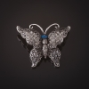 Silver Butterfly Brooch, Gray Stones, Blue Eyes, 3cm