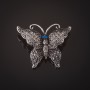 Silver Butterfly Brooch, Gray Stones, Blue Eyes, 3cm