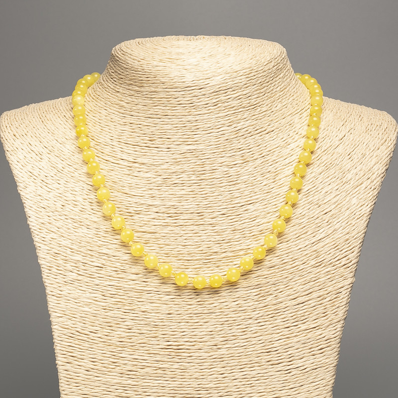 Necklace Lemon Yellow Citrine Smooth Bead, diameter 6mm±, length 50cm±, made of white jade (synthetically dyed)