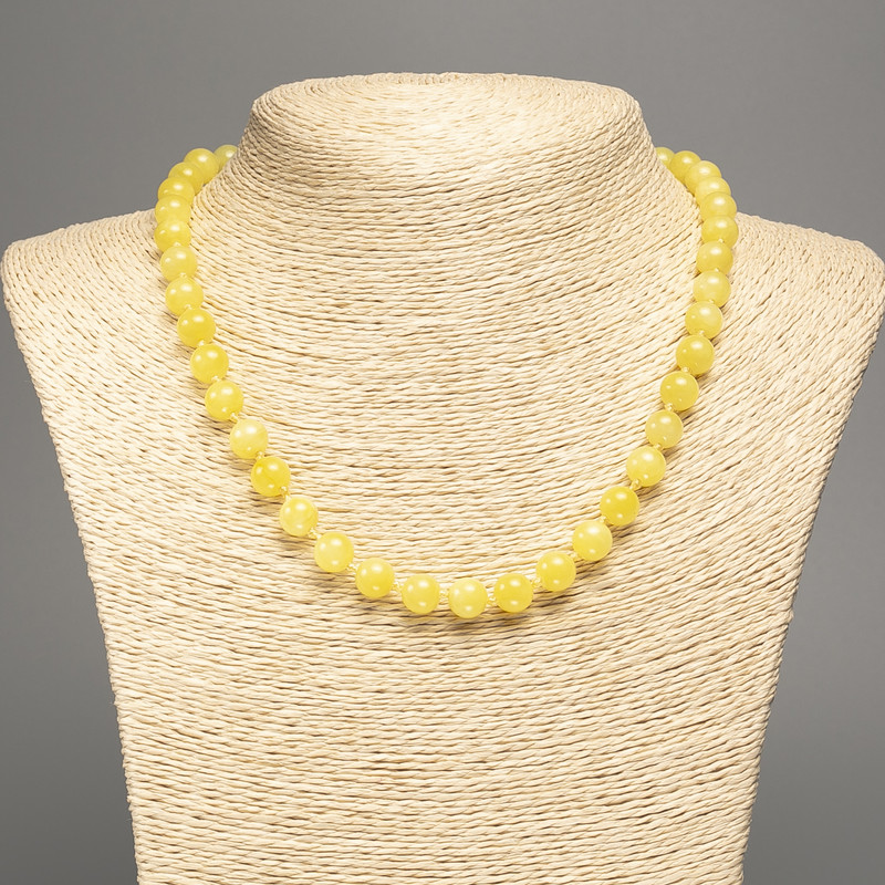 Necklace Lemon Yellow "Citrine" smooth sphere beads, diameter 8mm±, length 50cm±, made from white jade (synthetic dyed)