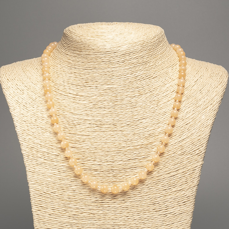 Necklace of Seletine (Selenite) Smooth Bead, 6 mm ±, Length 50 cm ±, Made of White Jade (synthetic dyed)