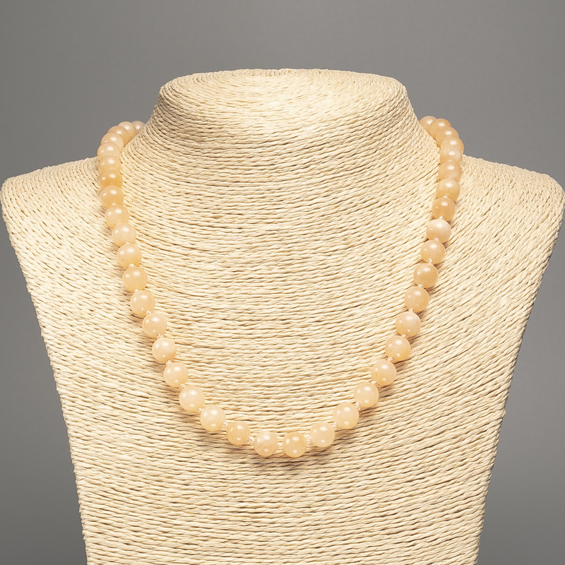 Necklace 'Selenite' smooth bead, 8mm diameter ±, length 50cm ±, made of white jade (synthetic dyed)