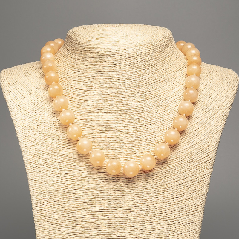 Necklace of Serpentine (Celestite) smooth beads, diameter 12mm±, length 50cm±, made of white jade (synthetic dyed)