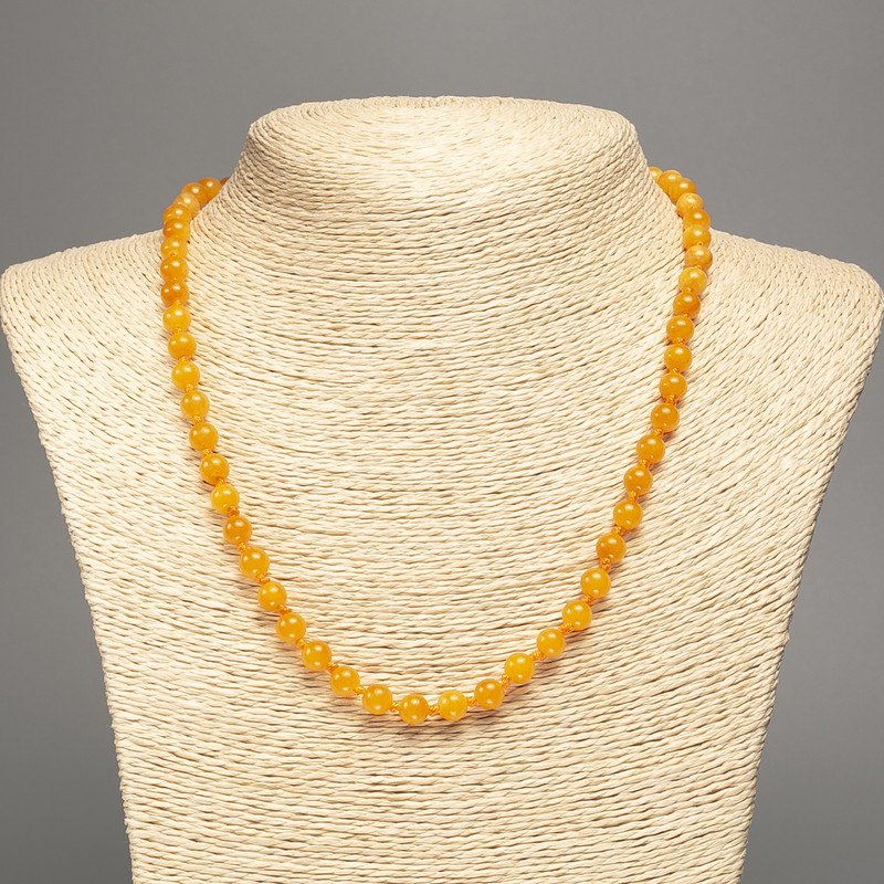 Necklace Beads Yellow-Orange “Amber” Smooth Ball, Ø6mm±, 50cm± length, made of White Jade (synthetic dyed)