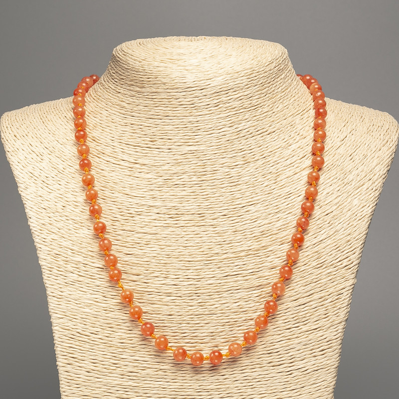 Necklace Beads "Orange Coral" smooth round beads, diameter 6mm±, length 50cm± with white jade (synthetic dyed)