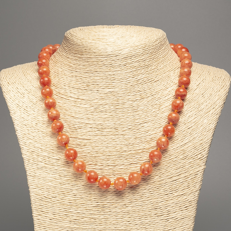 Necklace "Orange Coral" smooth beads, diameter 10mm±, length 50cm±, made of white jade (synthetic dyed)
