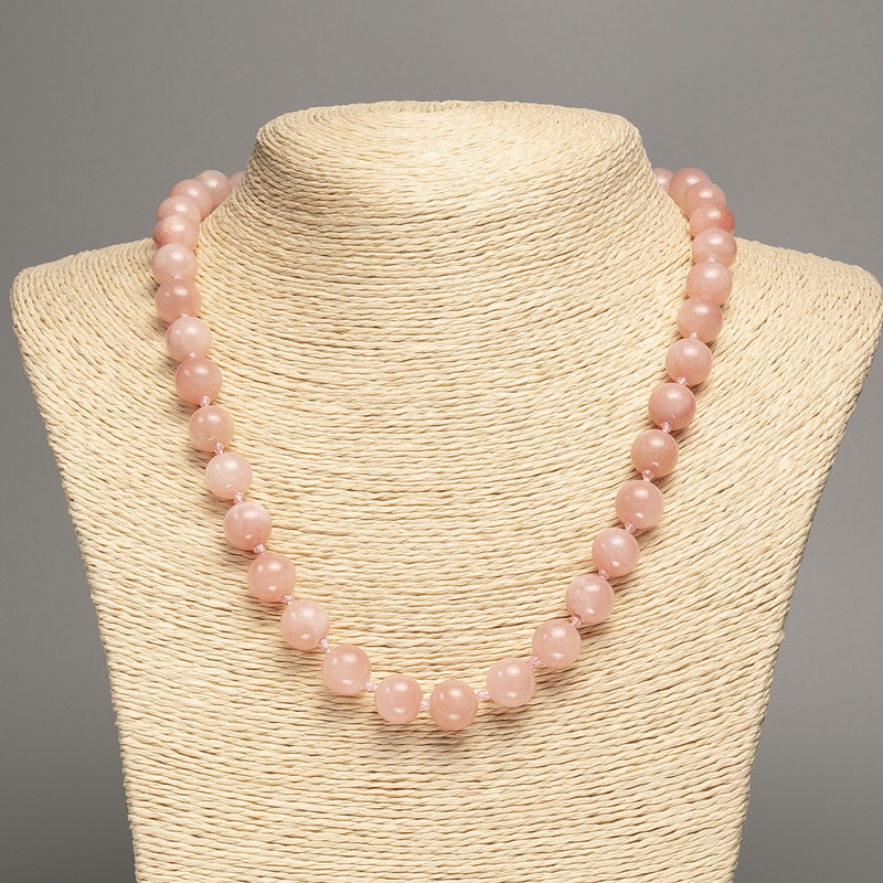 Necklace of Selenite with smooth round beads 10 mm diameter, approx. 50 cm long, made from white faux jade (synthetic dyed)