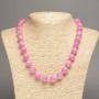 Necklace "Rose Quartz" Smooth Beads, 12mm diameter ±, length 50cm ± with natural white jade (synthetically dyed)