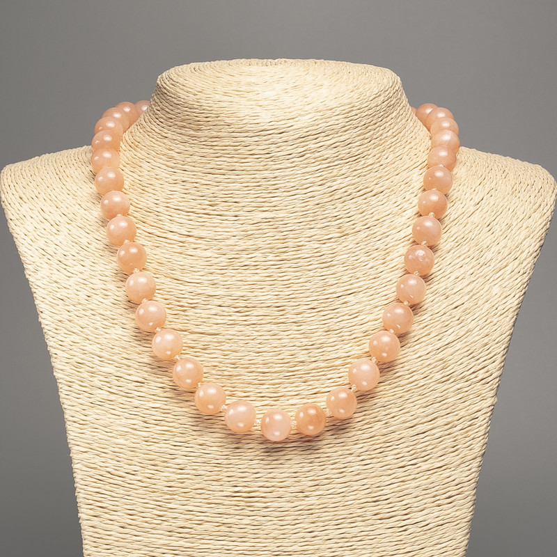 Necklace of Selenite Smooth Beads 10mm Ø, 50cm long, white jade (synthetic, dyed)