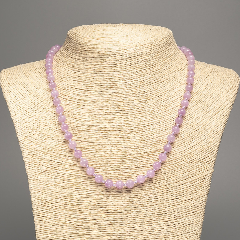 Lilac Necklace "Kunzite" smooth round beads, diameter 6mm±, length 50cm±, made of white jade (synthetic dyed)